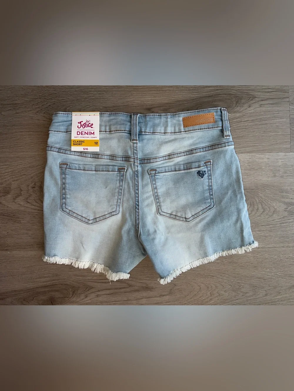 Justice Girls Distressed Classic Denim Jean Shorts Raw Hem Size 12 Soft Stretchy